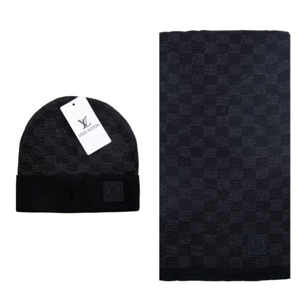 louis vuitton atki bere takimi erkek siyah damali buyuk logo