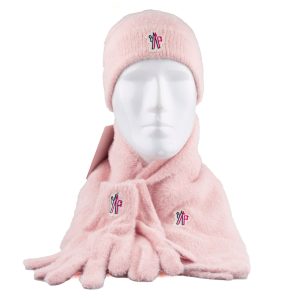moncler atki bere eldiven pembe set yuksek kalite