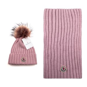 moncler atki bere takimi pembe tilki tuyu ponponlu