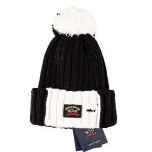 paul shark bere siyah beyaz ponponlu unisex
