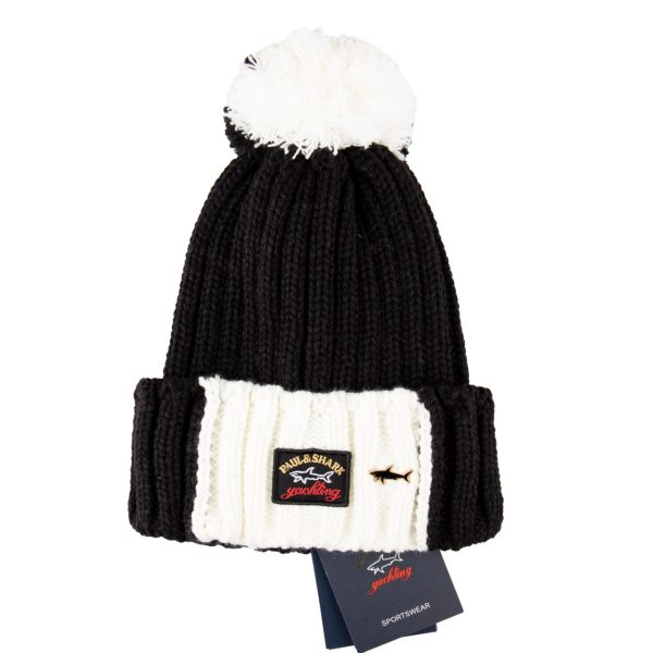 paul shark bere siyah beyaz ponponlu unisex